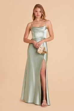 Mia Shiny Satin Convertible Dress - Sage -Wedding Dress Store sage mia convertible satin bridesmaid dress 11