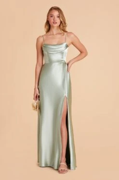 Mia Shiny Satin Convertible Dress - Sage -Wedding Dress Store sage mia convertible satin bridesmaid dress 12