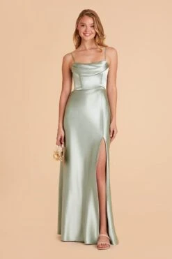 Mia Shiny Satin Convertible Dress - Sage -Wedding Dress Store sage mia convertible satin bridesmaid dress 14