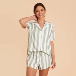 Eddie Pajama Set - Sage Stripe