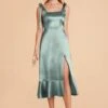Eugenia Shiny Satin Convertible Midi Dress - Sea Glass 2 Eugenia Shiny Satin Convertible Midi Dress - Sea Glass -Wedding Dress Store sea glass eugenia convertible satin bridesmaid dress 02