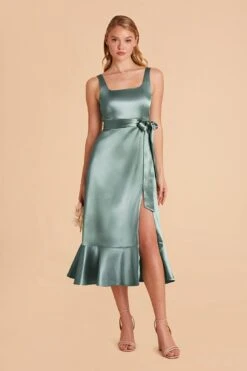 Eugenia Shiny Satin Convertible Midi Dress - Sea Glass -Wedding Dress Store sea glass eugenia convertible satin bridesmaid dress 03 9799d761 9605 4834 835d efe54da57b9c