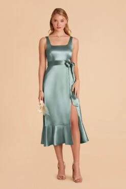 Eugenia Shiny Satin Convertible Midi Dress - Sea Glass -Wedding Dress Store sea glass eugenia convertible satin bridesmaid dress 04