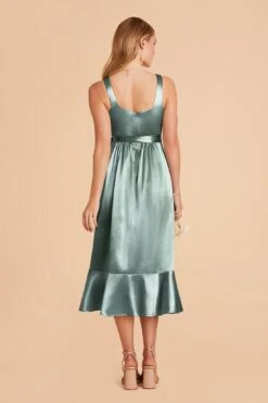 Eugenia Shiny Satin Convertible Midi Dress - Sea Glass -Wedding Dress Store sea glass eugenia convertible satin bridesmaid dress 05