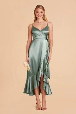 YC Shiny Satin Midi Dress - Sea Glass