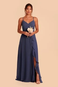 Theresa Chiffon Dress - Slate Blue -Wedding Dress Store slate blue theresa convertible slit bridesmaid dress 04