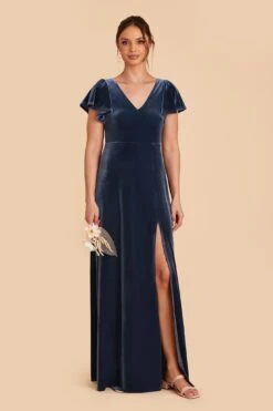 Hannah Velvet Dress - Storm Blue -Wedding Dress Store storm blue hannah velvet bridesmaid dress 01