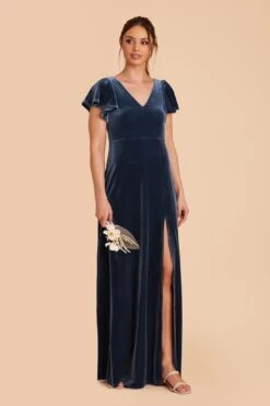 Hannah Velvet Dress - Storm Blue -Wedding Dress Store storm blue hannah velvet bridesmaid dress 02