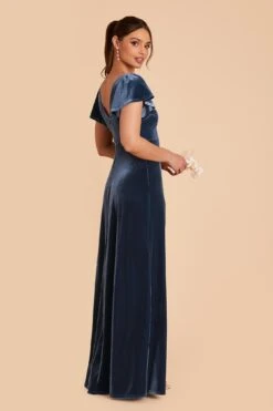 Hannah Velvet Dress - Storm Blue -Wedding Dress Store storm blue hannah velvet bridesmaid dress 07