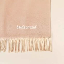 Shawl With Fringe - Taupe -Wedding Dress Store taupe cashmere shawl personalized flat lay 01