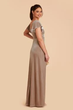 Hannah Velvet Dress - Taupe -Wedding Dress Store taupe hannah velvet bridesmaid dress 05