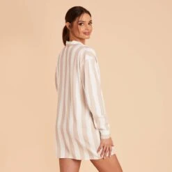 Eddie Sleepshirt - Taupe Stripe -Wedding Dress Store taupe stripe eddie sleepshirt bridesmaid pajama 06