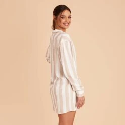 Eddie Sleepshirt - Taupe Stripe -Wedding Dress Store taupe stripe eddie sleepshirt bridesmaid pajama 07