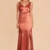 Gloria Shiny Satin Dress - Terracotta -Wedding Dress Store terracotta gloria satin bridesmaid dress 03