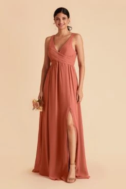Laurie Empire Dress - Terracotta -Wedding Dress Store terracotta laurie slit bridesmaid dress 01