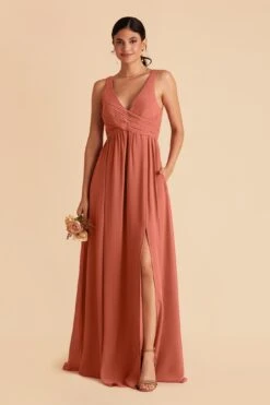 Laurie Empire Dress - Terracotta -Wedding Dress Store terracotta laurie slit bridesmaid dress 03