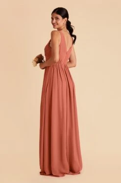Laurie Empire Dress - Terracotta -Wedding Dress Store terracotta laurie slit bridesmaid dress 04