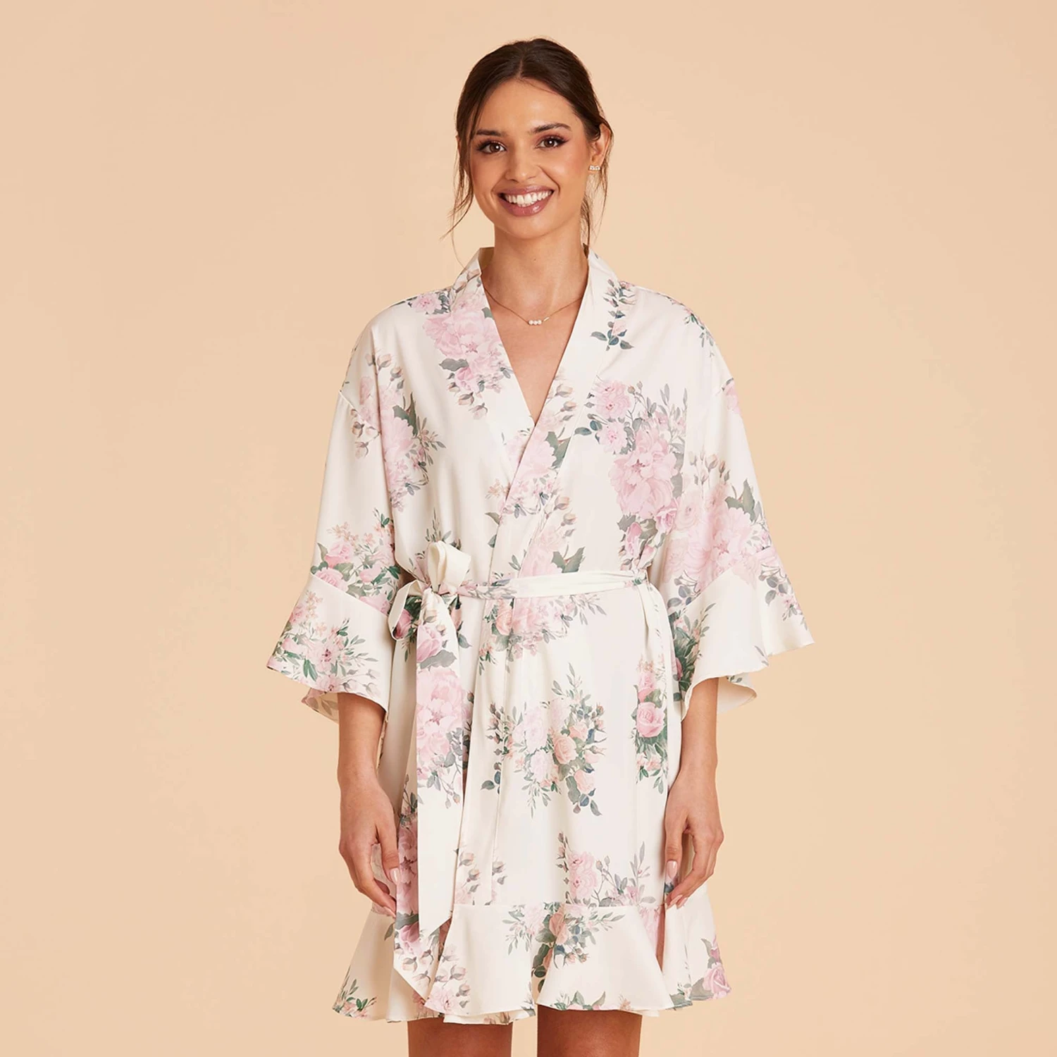 Kenny Floral Ruffle Robe - White Floral Rose 3 Kenny Floral Ruffle Robe - White Floral Rose