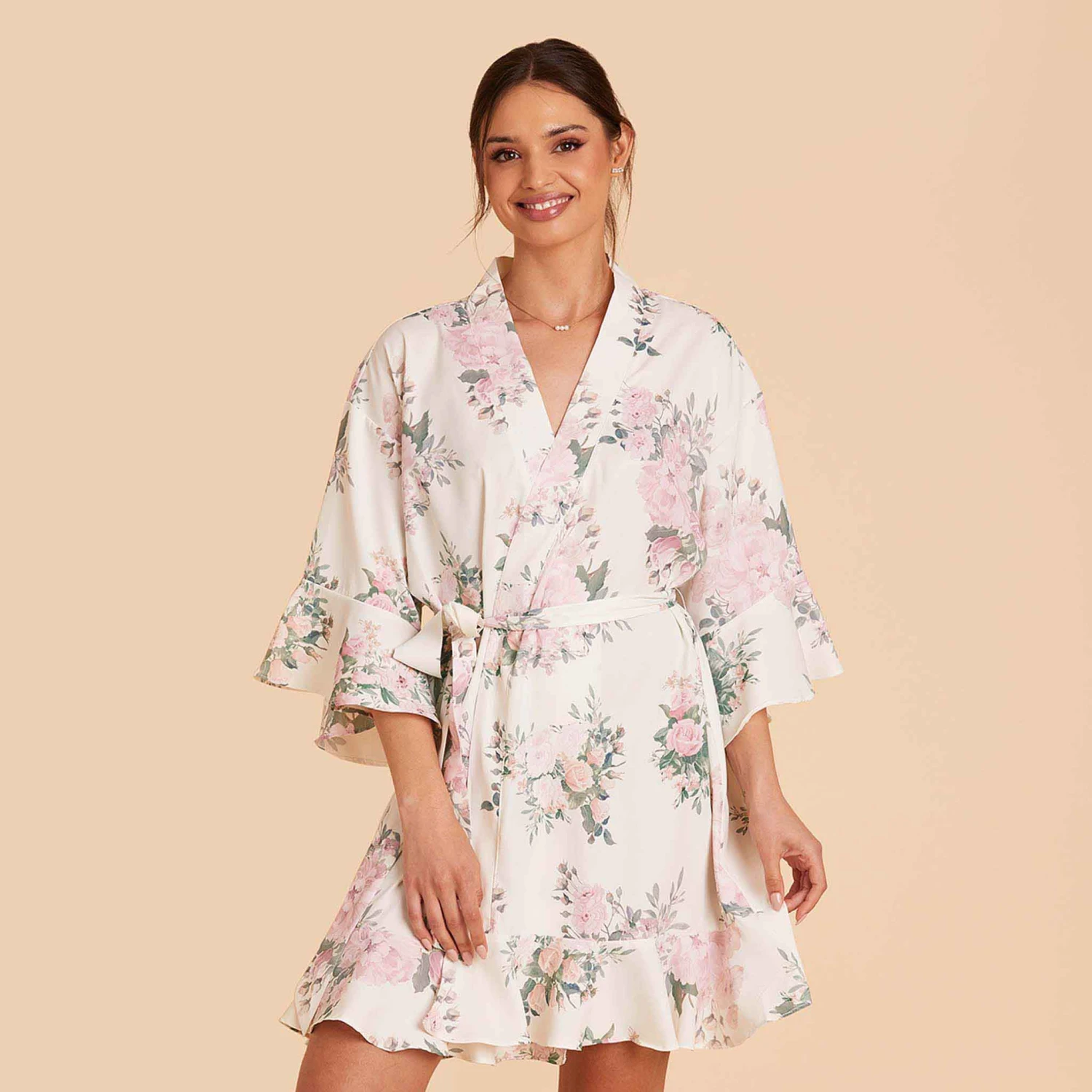 Kenny Floral Ruffle Robe - White Floral Rose 7 Kenny Floral Ruffle Robe - White Floral Rose - Image 5