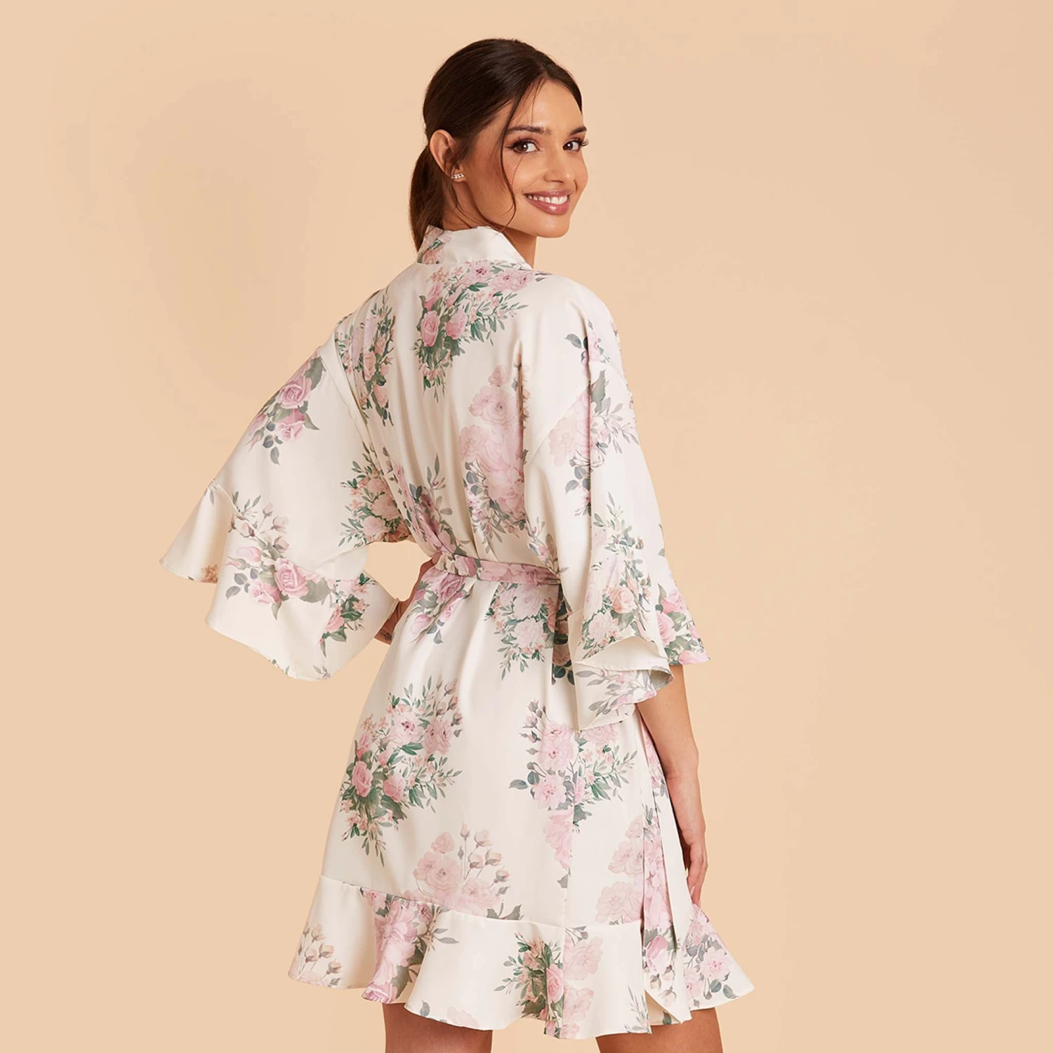 Kenny Floral Ruffle Robe - White Floral Rose 4 Kenny Floral Ruffle Robe - White Floral Rose - Image 2