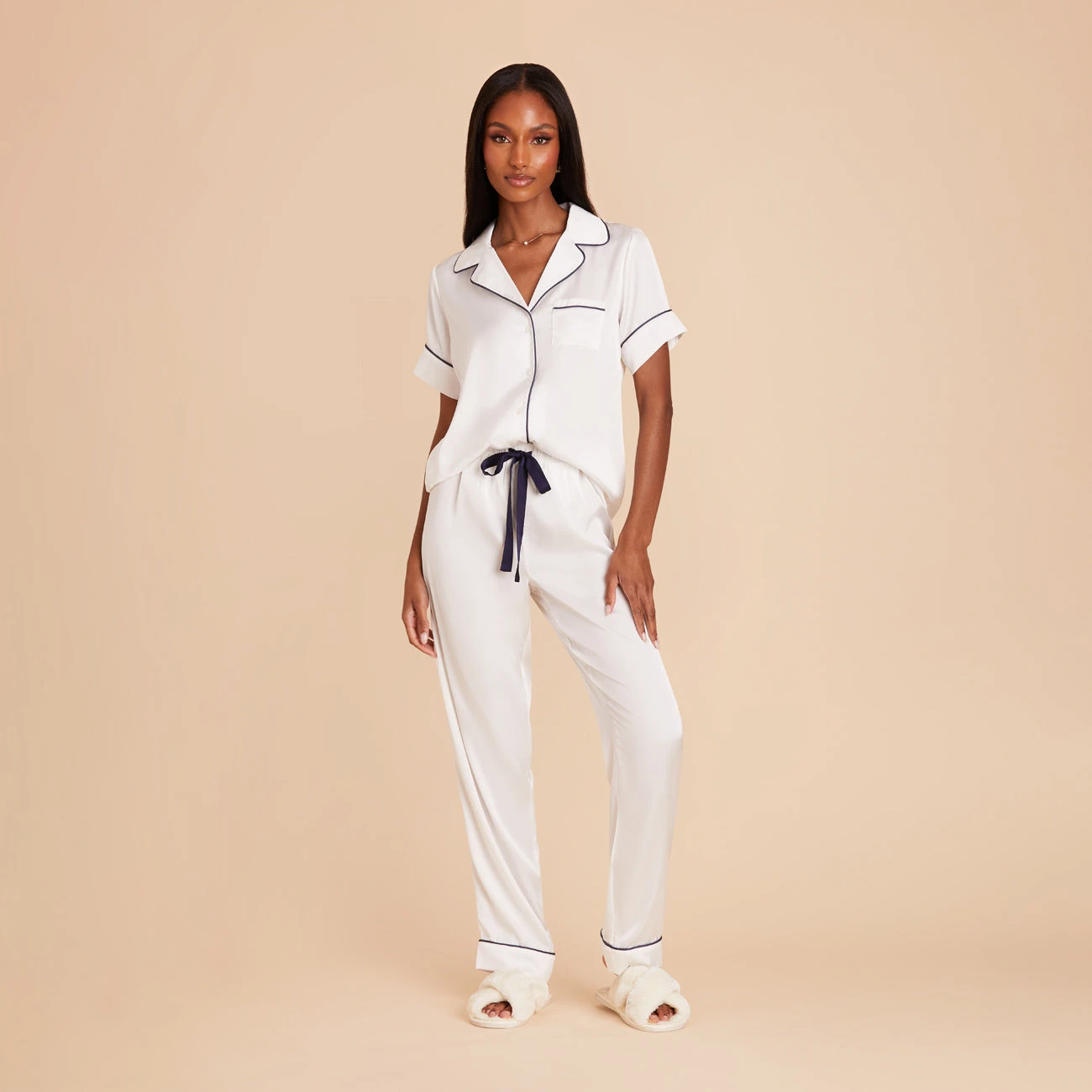 Jonny Satin Short Sleeve And Pant Set - White 6 Jonny Satin Short Sleeve And Pant Set - White - Image 4