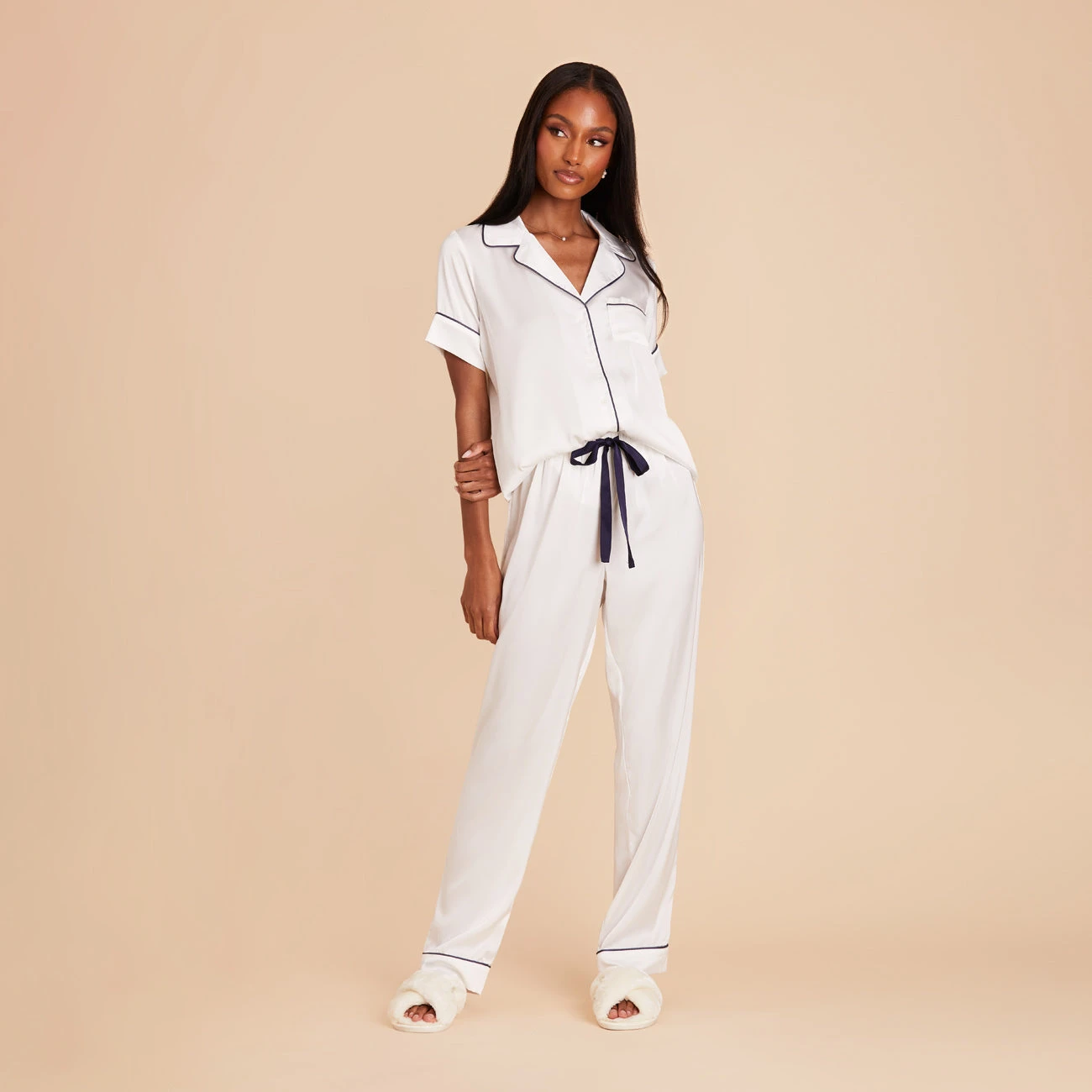 Jonny Satin Short Sleeve And Pant Set - White 3 Jonny Satin Short Sleeve And Pant Set - White